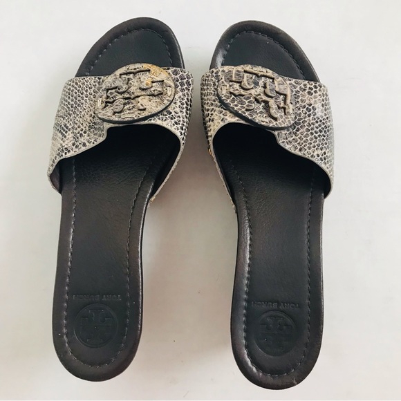 Tory Burch Patti Snakeskin Leather Platform Wedge Slide Sandals Shoes Size 9 - Picture 7 of 10